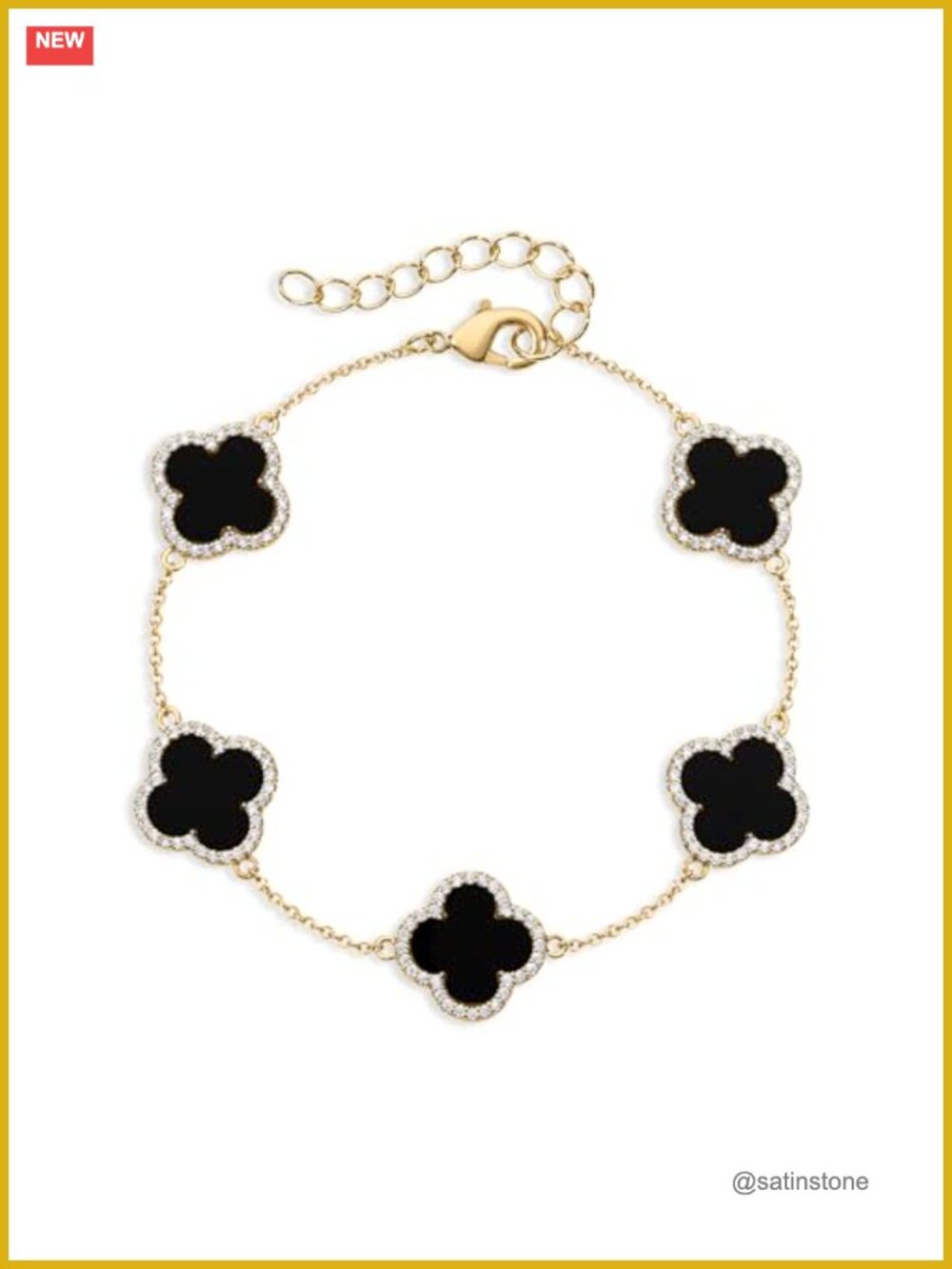 14k Gold Plated Clover Charm Chain Bracelet Adjustable 6-7.5 Stackable